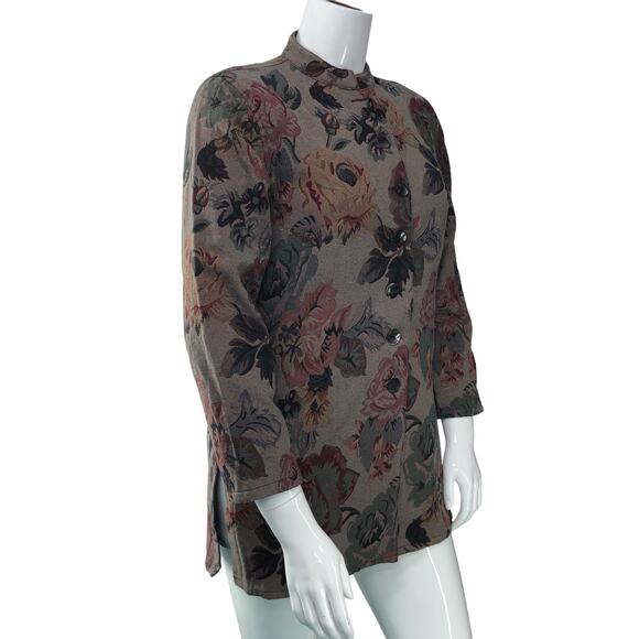 Chicos Womens Size 1 US 8 Medium Tapestry Coat Jacket Roses Classic 3/4 Sleeve - Picture 8 of 16